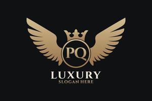 Luxury royal wing Letter PQ crest Gold color Logo vector, Victory logo, crest logo, wing logo, vector logo template.