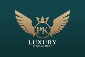 Luxury royal wing Letter PK crest Gold color Logo vector, Victory logo, crest logo, wing logo, vector logo template.