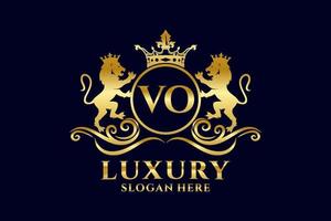 Initial VO Letter Lion Royal Luxury Logo template in vector art for luxurious branding projects and other vector illustration.