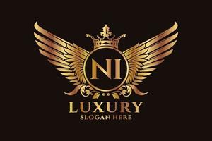 Luxury royal wing Letter NI crest Gold color Logo vector, Victory logo, crest logo, wing logo, vector logo template.