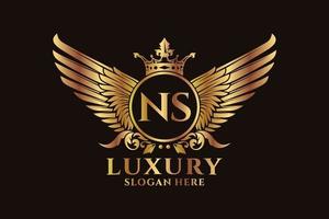 Luxury royal wing Letter NS crest Gold color Logo vector, Victory logo, crest logo, wing logo, vector logo template.