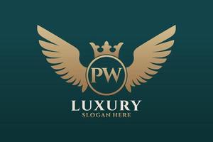 Luxury royal wing Letter PW crest Gold color Logo vector, Victory logo, crest logo, wing logo, vector logo template.