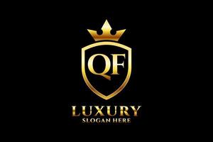 initial QF elegant luxury monogram logo or badge template with scrolls and royal crown - perfect for luxurious branding projects vector