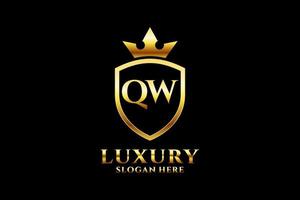 initial QW elegant luxury monogram logo or badge template with scrolls and royal crown - perfect for luxurious branding projects vector