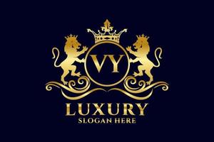 Initial VY Letter Lion Royal Luxury Logo template in vector art for luxurious branding projects and other vector illustration.