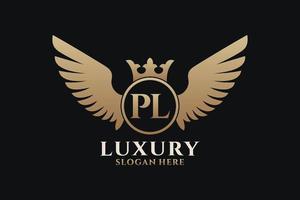 Luxury royal wing Letter PL crest Gold color Logo vector, Victory logo, crest logo, wing logo, vector logo template.