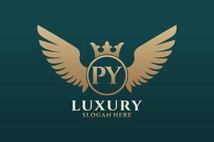 Luxury royal wing Letter PY crest Gold color Logo vector, Victory logo, crest logo, wing logo, vector logo template.