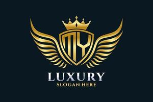 Luxury royal wing Letter MY crest Gold color Logo vector, Victory logo, crest logo, wing logo, vector logo template.