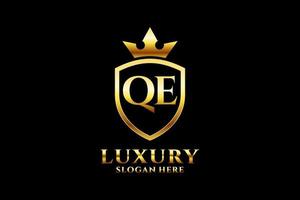 initial QE elegant luxury monogram logo or badge template with scrolls and royal crown - perfect for luxurious branding projects vector