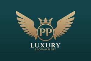 Luxury royal wing Letter PP crest Gold color Logo vector, Victory logo, crest logo, wing logo, vector logo template.