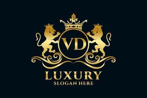 Initial VD Letter Lion Royal Luxury Logo template in vector art for luxurious branding projects and other vector illustration.