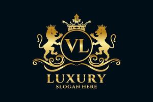 Initial VL Letter Lion Royal Luxury Logo template in vector art for luxurious branding projects and other vector illustration.