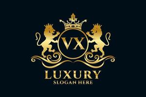 Initial VX Letter Lion Royal Luxury Logo template in vector art for luxurious branding projects and other vector illustration.