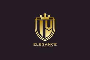 initial IV elegant luxury monogram logo or badge template with scrolls and royal crown - perfect for luxurious branding projects vector