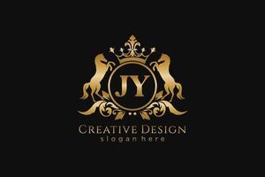 initial JY Retro golden crest with circle and two horses, badge template with scrolls and royal crown - perfect for luxurious branding projects vector