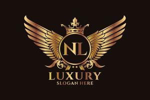 Luxury royal wing Letter NL crest Gold color Logo vector, Victory logo, crest logo, wing logo, vector logo template.