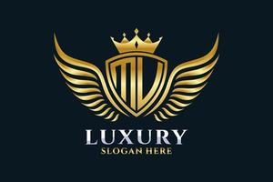 Luxury royal wing Letter MU crest Gold color Logo vector, Victory logo, crest logo, wing logo, vector logo template.