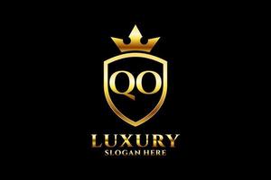 initial QO elegant luxury monogram logo or badge template with scrolls and royal crown - perfect for luxurious branding projects vector