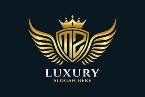 Luxury royal wing Letter MZ crest Gold color Logo vector, Victory logo, crest logo, wing logo, vector logo template.