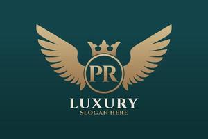 Luxury royal wing Letter PR crest Gold color Logo vector, Victory logo, crest logo, wing logo, vector logo template.