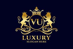 Initial VU Letter Lion Royal Luxury Logo template in vector art for luxurious branding projects and other vector illustration.