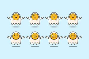 Set kawaii fried eggs cartoon with expressions vector