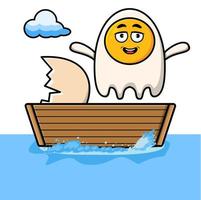 cute cartoon fried eggs get on boat vector