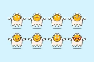 Set kawaii fried eggs cartoon with expressions vector