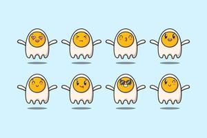 Set kawaii fried eggs cartoon with expressions vector