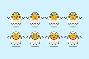 Set kawaii fried eggs cartoon with expressions vector