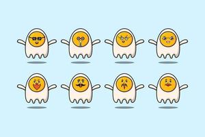 Set kawaii fried eggs cartoon with expressions vector