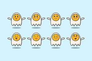 Set kawaii fried eggs cartoon with expressions vector