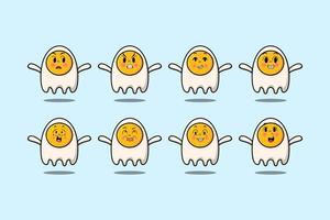 Set kawaii fried eggs cartoon with expressions vector