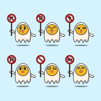 Cute fried eggs cartoon holding traffic sign vector