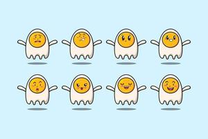 Set kawaii fried eggs cartoon with expressions vector