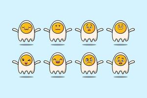 Set kawaii fried eggs cartoon with expressions vector