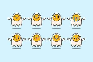 Set kawaii fried eggs cartoon with expressions vector