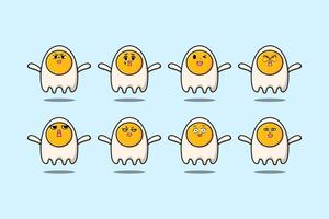 Set kawaii fried eggs cartoon with expressions vector