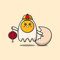 Cute cartoon fried eggs chinese holding lantern vector