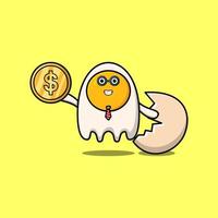 Fried egg successful businessman holding gold coin vector