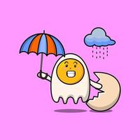 Cute cartoon fried eggs in rain and using umbrella vector