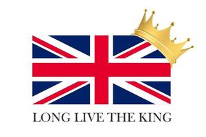 United Kingdom of Great Britain flag and golden crown Long live the King vector