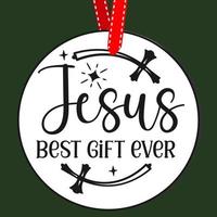 Jesus best gift ever. Round Christmas Sign. Christmas Greeting designs. Door hanger vector quote sayings. Hand drawing vector illustration. Christmas tree Decoration.