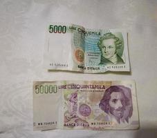 fifty thousand and five thousand lire paper banknotes, of the old minting of the last millennium photo