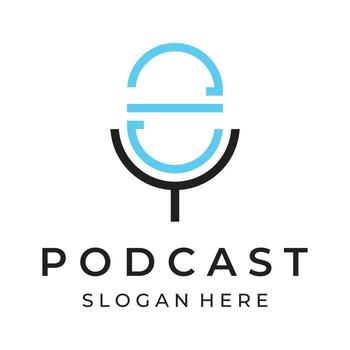 Podcast logo template vector design with modern trendy microphone audio. Podcasts for studio, interview, multimedia and web.