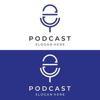 diseño de vector de plantilla de logotipo de podcast con audio de micrófono moderno y moderno. podcasts para estudio, entrevista, multimedia y web.