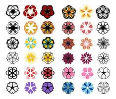 Abstract Flower Ornaments in colored and black line art. Elements for your design. Vector Illustration.