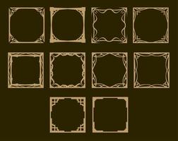 Set of Decorative Isolated frames. Elegant vector element for design, place for text with Golden border. Lace illustration for invitations and greeting cards. 10 square frames.