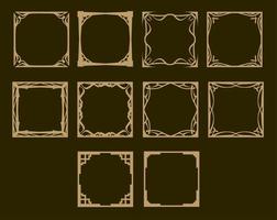 Set of Decorative Isolated frames. Elegant vector element for design, place for text with Golden border. Lace illustration for invitations and greeting cards. 10 square frames.