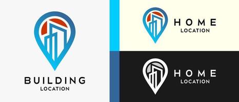 plantilla de diseño de logotipo de ubicación de casa y edificio con arte de línea creativa. pin logo ilustración, mapa, ubicación, hogar, casa, icono, edificio vector premium